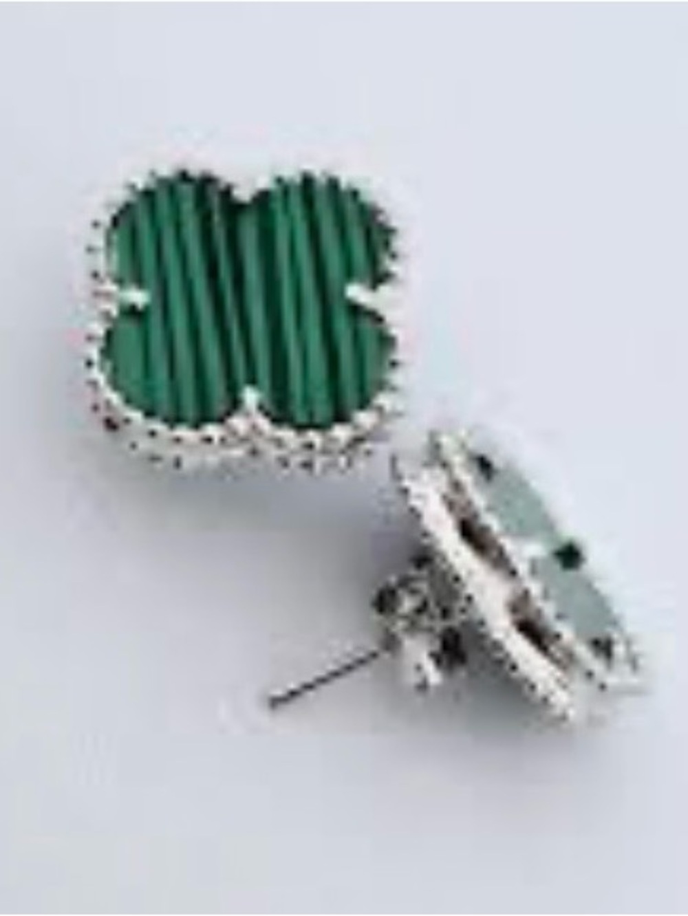 NWT 6MM Green Malachite & 925 Sterling Silver Clover Stud Earrings - Picture 3 of 5